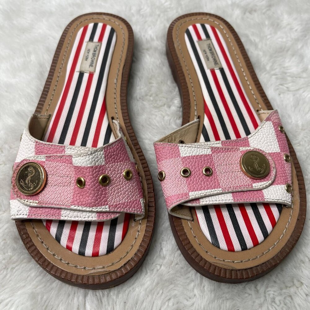 Thom Browne Women's Pink Tan Anchor Button Claquette Sandals Shoes Size 35